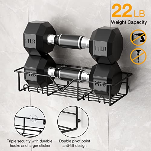 FELOOW Shower Shelf Organizer with Soap Holder Towel Bar,3 Pack No Drilling Traceless Adhesive Bathroom Storage Basket,SUS304 Stainless Steel Wall Mounted Rack for Bathroom Kitchen (Black-3Pack)