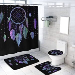zmcongz dream catcher shower curtain set with rugs colorful feather art theme bath curtain for bathroom waterproof fabric bathroom decor set, 72x72 inch