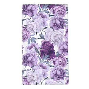 varun long hand towels purple flowers with green leaves ultra soft towel seamless floral pattern art painting absorbent luxury towels for bathroom hotel gym and spa 27.5x15.7in