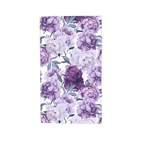 VARUN Long Hand Towels Purple Flowers with Green Leaves Ultra Soft Towel Seamless Floral Pattern Art Painting Absorbent Luxury Towels for Bathroom Hotel Gym and Spa 27.5x15.7in