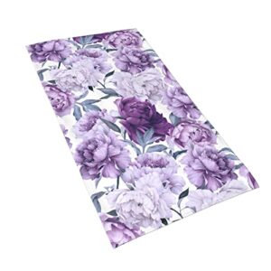 VARUN Long Hand Towels Purple Flowers with Green Leaves Ultra Soft Towel Seamless Floral Pattern Art Painting Absorbent Luxury Towels for Bathroom Hotel Gym and Spa 27.5x15.7in