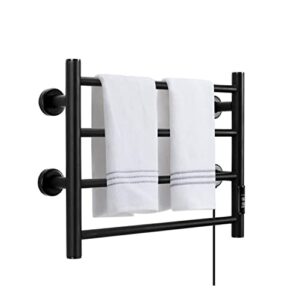 towel warmer 4 bars wall mounted heated towel racks for bathroom plug-in/hardwired, stainless steel hot towel rack with timer matte black……