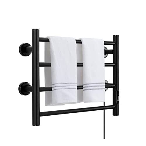 Towel Warmer 4 Bars Wall Mounted Heated Towel Racks for Bathroom Plug-In/Hardwired, Stainless Steel Hot Towel Rack With Timer Matte Black……