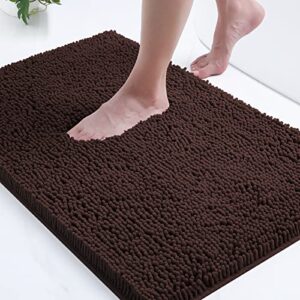 smiry luxury chenille bath rug, extra soft and absorbent shaggy bathroom mat rugs, machine washable, non-slip plush carpet runner for tub, shower, and bath room(24''x16'', brown)