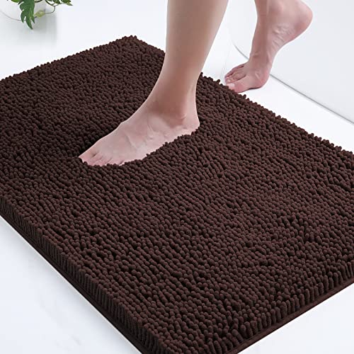 Smiry Luxury Chenille Bath Rug, Extra Soft and Absorbent Shaggy Bathroom Mat Rugs, Machine Washable, Non-Slip Plush Carpet Runner for Tub, Shower, and Bath Room(24''x16'', Brown)