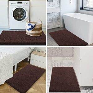 Smiry Luxury Chenille Bath Rug, Extra Soft and Absorbent Shaggy Bathroom Mat Rugs, Machine Washable, Non-Slip Plush Carpet Runner for Tub, Shower, and Bath Room(24''x16'', Brown)