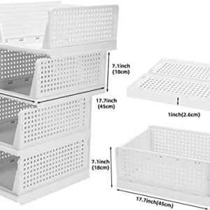 4-Pack Foldable Wardrobe Storage Box,Stackable Clothes Drawer Organizer,Closet Container Bin,Plastic Closet Organizer Basket,Collapsible Large Capacity Shelves Storage Bin for Office, Kitchen, Bedroom(White)