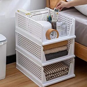 4-Pack Foldable Wardrobe Storage Box,Stackable Clothes Drawer Organizer,Closet Container Bin,Plastic Closet Organizer Basket,Collapsible Large Capacity Shelves Storage Bin for Office, Kitchen, Bedroom(White)