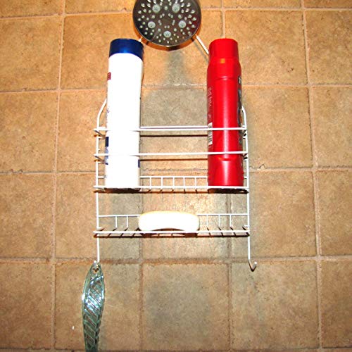 TG,LLC Treasure Gurus Hanging White Metal Shower Head Caddy Bathroom Storage Wall Mount Bath Organizer Rack