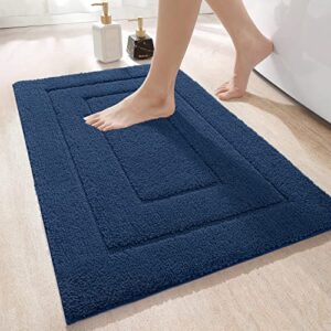 dexi bathroom rug mat, extra soft absorbent premium bath rug, non-slip comfortable bath mat, carpet for tub, shower, bath room, machine wash dry, 16"x24", navy