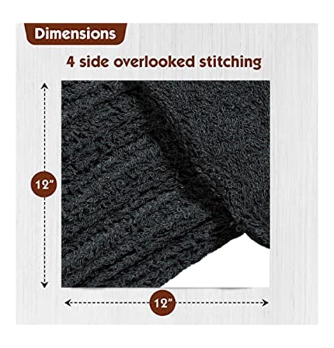 TOALLA 100% Cotton Washcloths 60 Pack|400 GSM|Soft Washcloth for Face|Washcloth Bulk Pack|Washcloth for Body and Face|Highly Absorbent|Fingertip Towel|Washcloth for Bath Room|12 x 12 in|Black