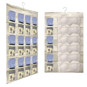 hanging closet organizer, 36 individual mesh pockets and rotatable metal hangers, double-sided wall hanging storage, hanging storage organizer saves space, can put bras panties socks light small items