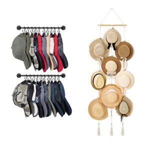 mkono hat rack for wall baseball cap organizer and hat hangers for wall boho caps display organizer with tassels