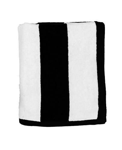 BY LORA Terry Cotton Cabana Stripe Beach and Pool Towels, Black White Color Set of 4