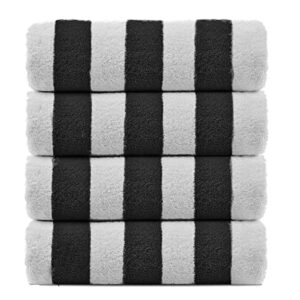 BY LORA Terry Cotton Cabana Stripe Beach and Pool Towels, Black White Color Set of 4