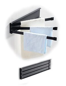 maoerful 3 swing arms towel holder wall mount towel rack dish rag dishcloths washcloth storage organizer hanger swivel hand towel bar for sink door cabinet in kitchen bathroom (black)