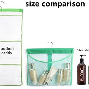 ALYER Hanging Mesh Shower Pockets for 34oz/1000ml Shampoo and Conditioner,Colorful Bath Toy Organizer,Hanging Tandem Type Closet Accessories Storage Bag,White