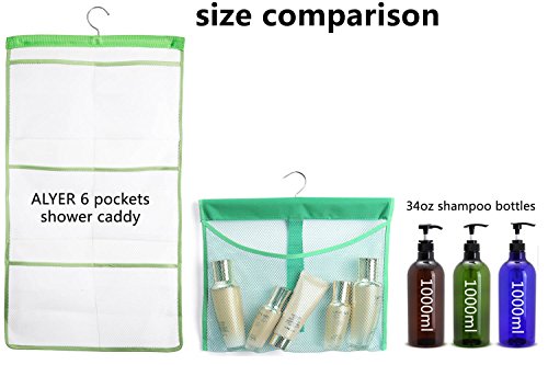 ALYER Hanging Mesh Shower Pockets for 34oz/1000ml Shampoo and Conditioner,Colorful Bath Toy Organizer,Hanging Tandem Type Closet Accessories Storage Bag,White