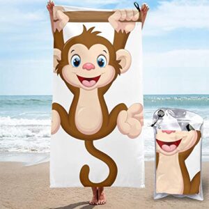 quick dry towel cartoon monkey beach towel microfiber quick dry sand free towel travel beach towels with pocket for women men lightweight beach towel pool swimming gym travel gift