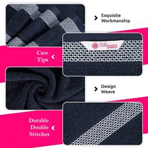 CASA COPENHAGEN Solitaire Designed in Denmark 600 GSM 2 Bath Towels 2 Hand Towels 2 Washcloths, Super Soft Egyptian Cotton 6 Towels Set for Bathroom, Kitchen & Shower - Grey Violet + Navy Blue