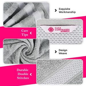 CASA COPENHAGEN Solitaire Designed in Denmark 600 GSM 2 Bath Towels 2 Hand Towels 2 Washcloths, Super Soft Egyptian Cotton 6 Towels Set for Bathroom, Kitchen & Shower - Grey Violet + Navy Blue