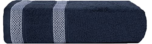 CASA COPENHAGEN Solitaire Designed in Denmark 600 GSM 2 Bath Towels 2 Hand Towels 2 Washcloths, Super Soft Egyptian Cotton 6 Towels Set for Bathroom, Kitchen & Shower - Grey Violet + Navy Blue