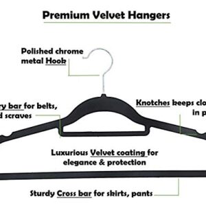 Velvet Covered Hangers – 30 Pack Non-Slip Black Hangers for Clothes – Premium Quality Materials - Easy Slide & Sturdy Design – Slim to Save Closet Space
