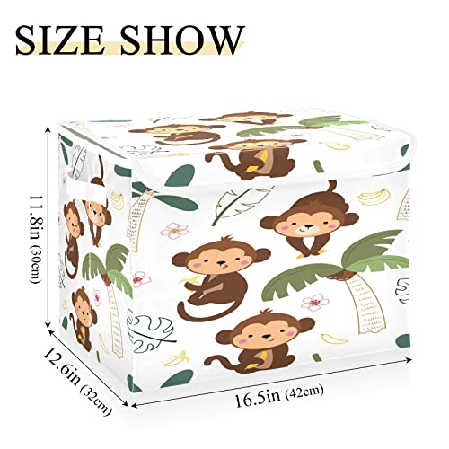 Krafig Cartoon Animal Monkey Foldable Storage Box Large Cube Organizer Bins Containers Baskets with Lids Handles for Closet Organization, Shelves, Clothes, Toys