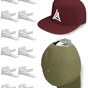 LokiEssentials Adhesive Hat Rack Display Hooks for Wall & Door (12 Pack) Baseball Cap Holder, Closet & Storage Organizer, Strong Cap Hanger for Room & Mancave, No Drilling, USA Patent Pending (White)