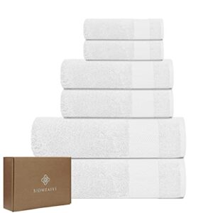 bioweaves 100% organic cotton 700 gsm plush 6-piece towel set gots certified, 2 bath towels, 2 hand towels & 2 washcloths - white