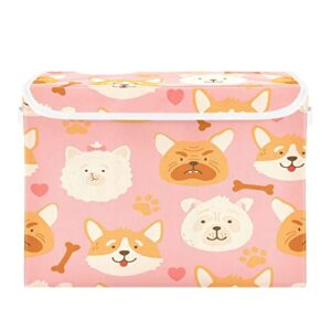 krafig cartoon colorful animal dog foldable storage box large cube organizer bins containers baskets with lids handles for closet organization, shelves, clothes, toys