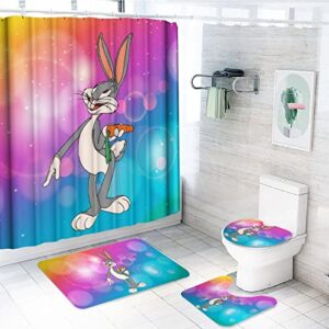 cyuasuap 4pcs b.ugs bun.ny shower curtain sets, with non-slip rugs, toilet lid cover and bath mat,durable watertight 70x 70 in