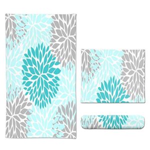 Mount Hour Flower Turquoise Blue and Gray Hand Towels Floral Face Towel Soft Guest Towel Portable Kitchen Tea Dish Towels Washcloths Bathroom Decor Housewarming Gifts 15.7" X 27.5