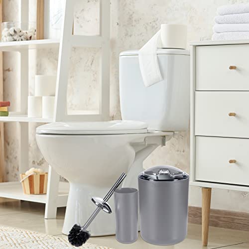 Grey Bathroom Accessories Set 8 Piece,Toothbrush Holder Cup Soap Dish Lotion or Soap Dispenser Trash can Toilet Brush Holder Cotton Swab Box Bath Set for Decorative Countertop and Housewarming Gift