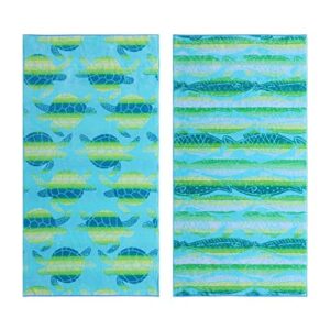 tommy bahama - beach towel set, soft cotton terry beach essentials, highly absorbent & fade resistant (ombre fish/ombre turtle green, 2 piece)