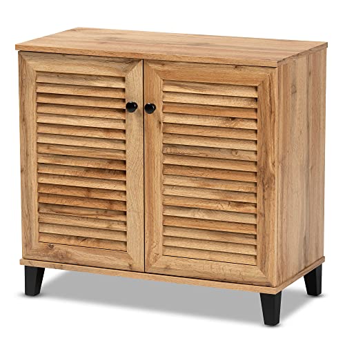 Baxton Studio Coolidge Shoe Cabinets, Oak Brown/Dark Brown