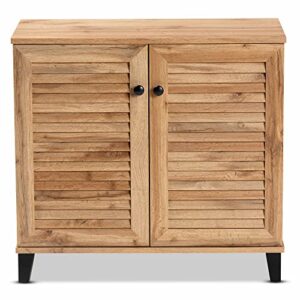 Baxton Studio Coolidge Shoe Cabinets, Oak Brown/Dark Brown