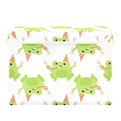 Krafig Cartoon Frogs Foldable Storage Box Large Cube Organizer Bins Containers Baskets with Lids Handles for Closet Organization, Shelves, Clothes, Toys