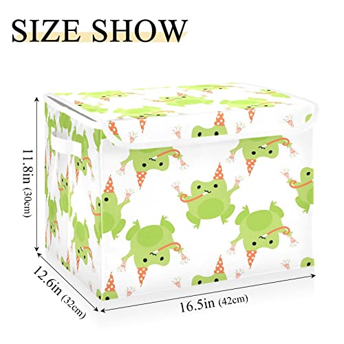 Krafig Cartoon Frogs Foldable Storage Box Large Cube Organizer Bins Containers Baskets with Lids Handles for Closet Organization, Shelves, Clothes, Toys