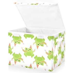 Krafig Cartoon Frogs Foldable Storage Box Large Cube Organizer Bins Containers Baskets with Lids Handles for Closet Organization, Shelves, Clothes, Toys