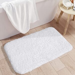 DEXI Bathroom Rug Mat, Extra Soft and Absorbent Bath Rugs, Washable Non-Slip Carpet Mat for Bathroom Floor, Tub, Shower Room (24"x16", White)