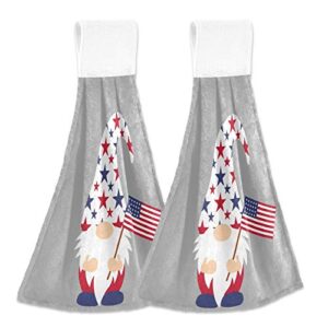 patriotic gnomes kitchen hanging hand towels,memorial day 4th of july absorbent tie towel with loop 2 pcs kitchen linen sets for bathroom restroom home decor