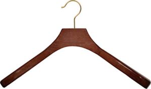 deluxe wooden coat hanger with walnut finish and brass swivel hook, large contoured jacket hanger with 2 inch wide shoulders (set of 12) by the great american hanger company