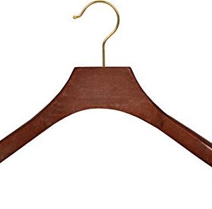 Deluxe Wooden Coat Hanger with Walnut Finish and Brass Swivel Hook, Large Contoured Jacket Hanger with 2 Inch Wide Shoulders (Set of 12) by The Great American Hanger Company