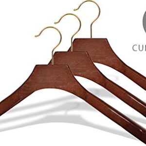 Deluxe Wooden Coat Hanger with Walnut Finish and Brass Swivel Hook, Large Contoured Jacket Hanger with 2 Inch Wide Shoulders (Set of 12) by The Great American Hanger Company