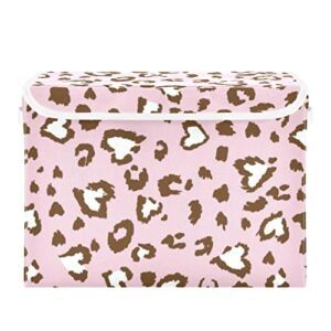 krafig vintage leopard foldable storage box large cube organizer bins containers baskets with lids handles for closet organization, shelves, clothes, toys