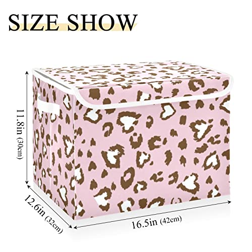 Krafig Vintage Leopard Foldable Storage Box Large Cube Organizer Bins Containers Baskets with Lids Handles for Closet Organization, Shelves, Clothes, Toys