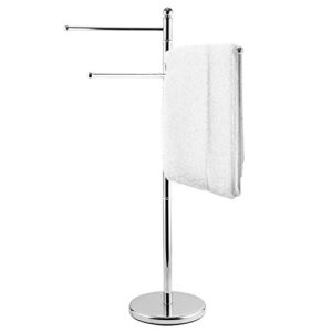 mygift 40-inch silver metal freestanding towel rack for bathroom with 3 swivel arms