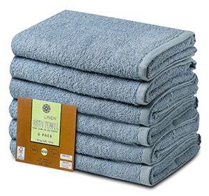 cotton bath towels set blue 22" x 44" pack of 6 ultra soft 100% cotton bath towel blue highly absorbent daily usage bath towel ideal for pool home gym spa hotel