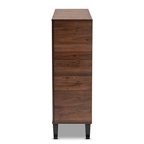 Pemberly Row Mid-Century Modern Two-Tone Walnut Brown and Grey Finished Wood 2-Door Shoe Cabinet